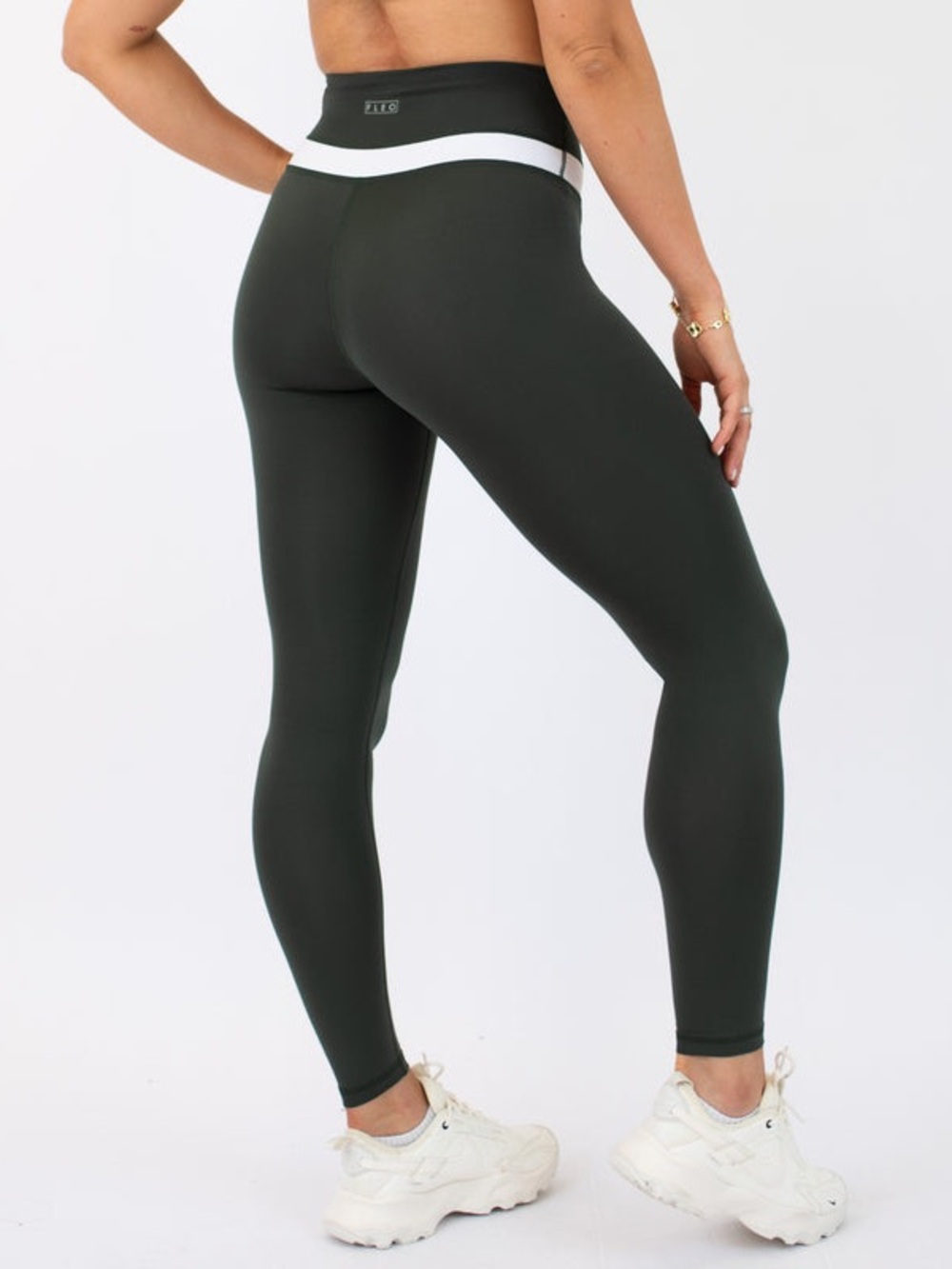 Fleo Dark Green Leggings with White Waistband